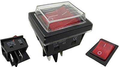 Einbau Wippschalter 30A 250~ mit Wasserdichte Abdeckung, 2 polig (4pin) rot (2)