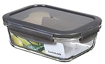LocknLock Oven Glass Food Storage Container with Lid 630 ml, Rectangular, Fridge, Freezer and Dishwasher Safe, Borosilicate Glass up to 400 °C, Oven and Microwave Safe, 175 x 130 x 64 mm