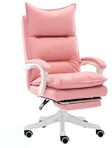 Bürostuhl Schreibtischstuhl Rollhocker Bürohocker Rosa ergonomischer Chefsessel mit versenkbarer Fußstütze zum Nickerchen, PU-Leder, Bürostuhl mit hoher Rückenlehne, drehbarer Drehstuhl mit Metallba