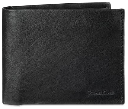 Calvin Klein mens RFID Leather Minimalist Bifold Wallet With ID Window Black Passcase