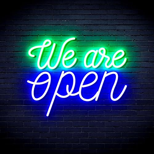 We 're Open Flex Silikon-LED-Neonschild, Grün und Blau, st16s33-fnu0424-gb