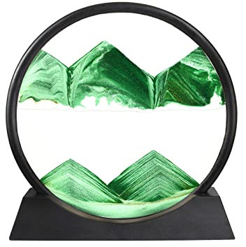 Shunfaji Peinture de Sable Qui coule 3D pour la Ornements de décoration de intérieur Modernes, Image de Sable en Mouvement, Sablier de Cadre de Sable en Verre Rond (Bleu, 7 Pouces)