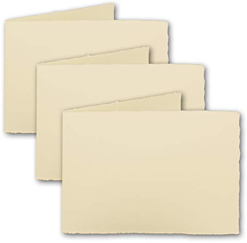 10x B6 Vintage Faltkarten, Büttenpapier, 113 x 175 mm - quer-doppelt, Elfenbein (Creme) 225 g/m²