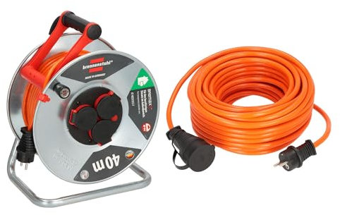 Brennenstuhl Garant S V2 IP44 Kabeltrommel (40m Kabel in orange) und Brennenstuhl BREMAXX® Verlängerungskabel V2 (25m Kabel in orange, IP44, einsetzbar bis -35 °C, öl- und UV-beständig)