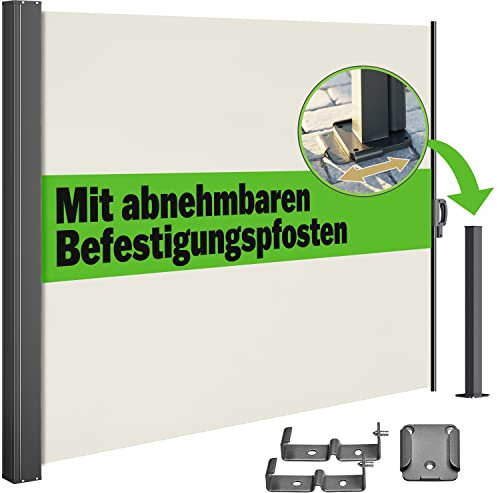 Casaria® Seitenmarkise Nosara 160x300cm Ausziehbar Blickdicht Sonnenschutz Markise Balkon Terrasse Garten Seitenrollo Sichtschutz Windschutz Creme