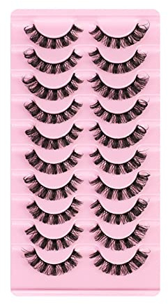 sjouch Falsche Wimpern, Russian Strip Wiederverwendbar Lashes Künstliche Natürliche Look Eye Lashes False set, 3D Effect Wispy Eyelashes D Curly 10 Paare