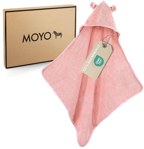 MOYO Kapuzenhandtuch mit Ohren in Rosé I 75x75cm I Kleinkind & Baby Badeponcho aus 100% Frottee-Baumwolle I Babyhandtuch mit Kapuze I Weiches Baby Badetuch I Waschbares Kapuzenhandtuch Baby