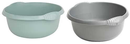 JMS we create smile (Set of 2) Round 32 CM Plastic Bowl Washing Up Bowl Mixing Bowl 7L Washing Basin Bowl Sink Tidy Organiser Wash Tub Home Kitchen Outdoor Camping (Silver + Silver Sage)