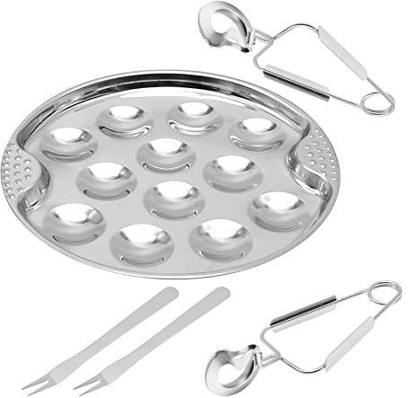 UOIENRT Lot de 5 plats escargot en acier inoxydable avec 12 trous et pince à escargot et fourchette à escargot pour cuisine et restaurant