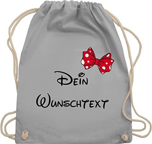 Turnbeutel Rucksack - Aufdruck selbst gestalten - Spardose Wunschtext Schleife I - Unisize - Hellgrau - jga beutel stoffbeutel name personalisierte freundin sportbeutel sporttasche für kindergarten