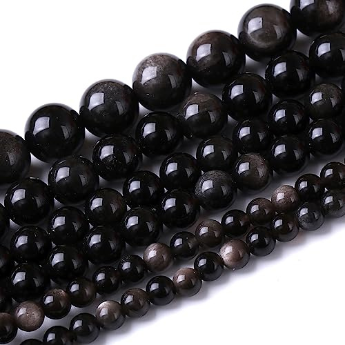 Round Loose Beads Natural Gem Beads Crystal Energy Stone Beads for Jewelry Making 15 (Sliver Color Obsidian Stone, 10MM)