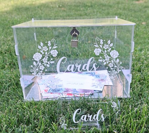 Chexin Hochzeitskartenbox Acryl Vintage Große Kartenbox mit Schloss und Schlitz Transparente Kartenbox für Hochzeit Geburtstag Babyparty