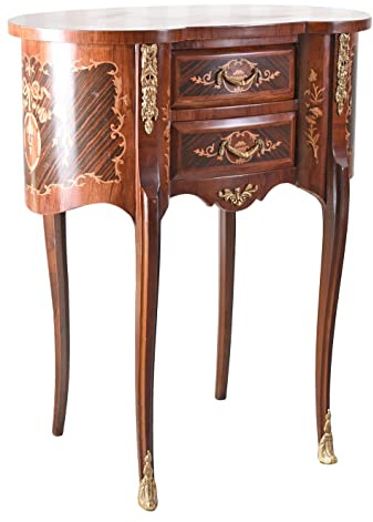 PALAZZO INT Table Latérale „Comtesse Cosel “Baroque Commode avec Marqueterie De Edelhölzern Style Ancien D'Appoint Raccords en Laiton & 2 Tiroirs Fabriqués à la Main Meuble 79×66×39 CM