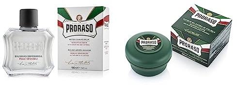 Proraso Baume Après-Rasage, Soin Visage Homme pour Peaux Sensibles Anti-Irritations, 100 ml & Savon à Barbe en Bol, Soin Visage Homme Rafraîchissant, 150 ml