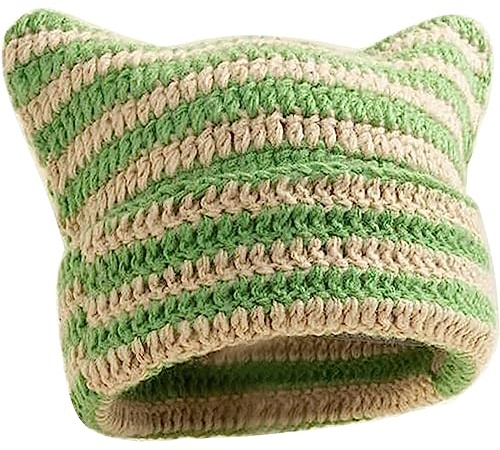 XYIYI Häkelmützen für Frauen Katze Ohr Stricken Hut Vintage Beanie Grunge Zubehör Slouchy Mützen für Frauen