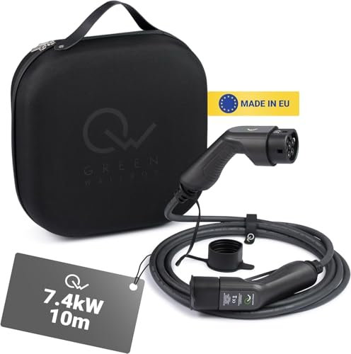 Green Wallbox - EV Ladekabel Typ 2 für Elektroautos - 10 Meter 7,4kW - Tragbares Zuhause Schnell Ladegerät - mit Hartschalenetui - Ladekabel für Elektrofahrzeuge - Wasserdicht - Hitzebeständi