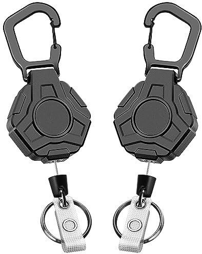 Soleebee Einziehbarer Schlüsselanhänger, Schwerer Karabinerhaken Badge Holder mit 80cm Ausziehbarer Stahlseil Schlüsselkette Und Schlüsselring JoJo Ausziehbar ID-Ausweishalter für Kartenhalter (2 D)