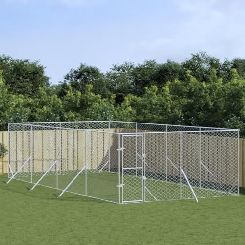 BaraSh Outdoor-Hundezwinger Silbern 4x8x2 m Verzinkter Stahl Hundehaus HundekäFig Hundezwinger Outdoor HundehüTten FüR DraußEn