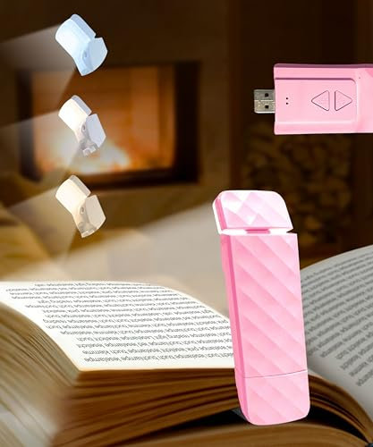 Runesol Rosa Leselampe Buch Klemme, USB-aufladbare Leselicht, 3 augenschonende Modi Buchlampe für das Lesen im Bett, Reading Light mit 80 Stunden Akkulaufzeit