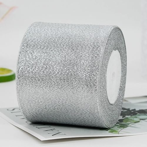 Organzaband Silber,8cm Breit Schimmernd Geschenkband,25Yards Länge Hochzeiten Dekoband,Glitter Schleifenband,Weihnachten Organza Satinband