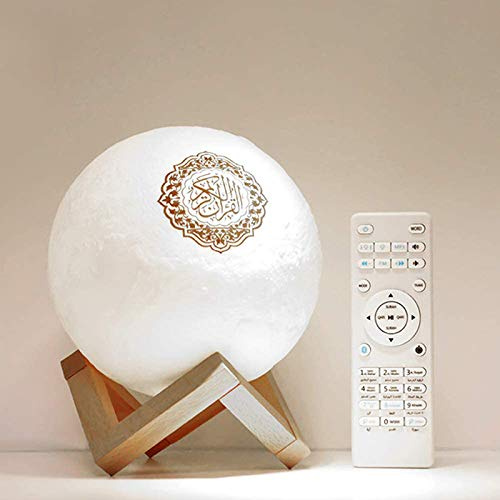 EHOTER Lampe Lune 3D Lampe LED 3D Tactile sans Fil en Forme De Lune avec Télécommande Fonction Haut-Parleur avec Coran Cadeaux De Noël pour Les Filles Femmes Petite Amie Garçon