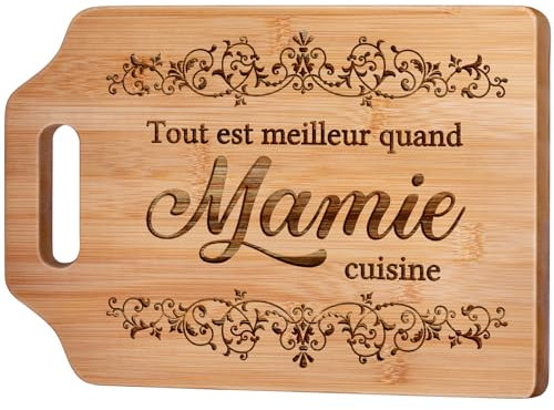 Cadeau Mamie, Cadeau Grand Mere Noel - Planche à Découper en Bambou Gravée, Cadeau Anniversaire Mamie, Cadeau Grand Mere Cuisine, Idee Cadeau Fete des Grand Mere Original (31,2 × 22,0 × 1,0 cm)