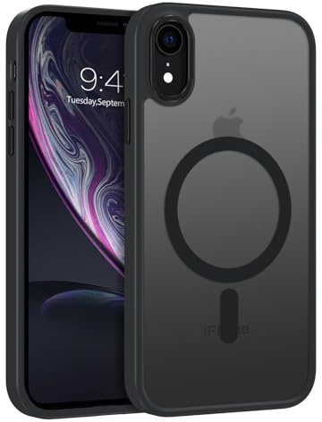 GUAGUA Magnetic for iPhone XR Phone Cases, iPhone XR Case [Compatible with MagSafe] [Military Grade Protection] Translucent Matte Back Slim Shockproof Anti-Scratch Phone Cover 6.1-Inch, Black