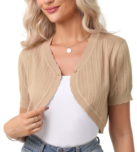 Gyabnw Bolero Elegante Donna Coprispalle Donna Casual Cardigan Lavorato Estivo a Maglia Cava a Maniche Corte