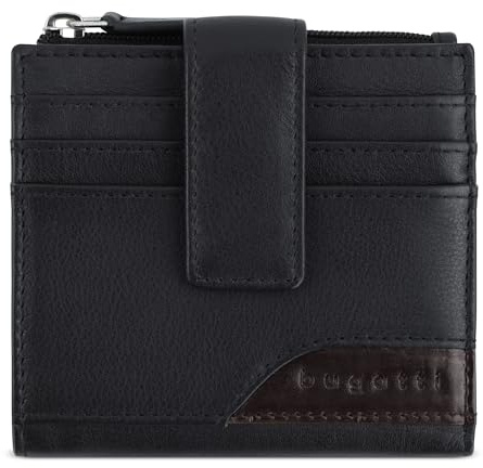 bugatti Corso Deluxe, Leder Minibörse mit RFID-Schutz, kleines Portemonnaie in schwarz