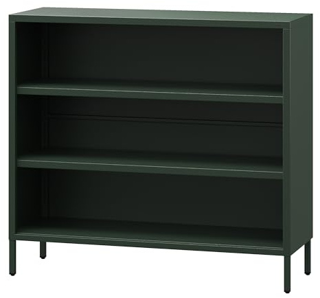 Jan Nowak Niedriges Bücherregal Metall - Luca | 2 Verstellbare Ablagen, Industrial Stil | Standregal für Wohnzimmer, Schlafzimmer, Kleines Regal, Buchregal Glitzernd | 100 x 90 x 35 cm | Flaschengrün