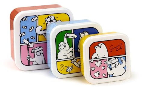 Puckator Simon's Cat Set di 3 Schiscette Porta Pranzo Merenda, Contenitori per Alimenti M/L/XL, Stile Pop
