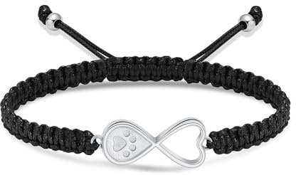 Bracciale con urna a forma di cuore dell'infinito per cenere, animali domestici, cane, gatto, impronte di zampa, gioielli per cremazione, corda intrecciata, bracciale regolabile, regalo per uomo e
