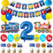 Decoraciones de fiesta de cumpleaños de tren, decoraciones azules, amarillas y rojas con guirnalda de globos de ferrocarril, pancarta de cumpleaños de tren, globos de tren, adornos para cupcakes de
