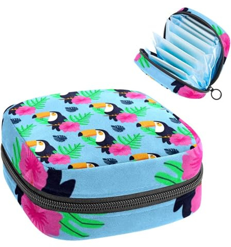 Damenbinden-Aufbewahrungsbeutel für Damen, große Kapazität, Menstruationspad-Tasche, Vogel, tropische Menstruationstaschen, Tampon-Sammelhalter, Geldbörse