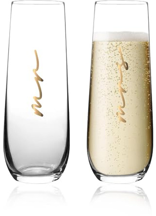 GroomBrideGifts Mr and Mrs Champagne Flutes Set of 2, Bride and Groom Champagne Glasses，Wedding Bridal Shower Gifts, Engagement Gifts for Couples