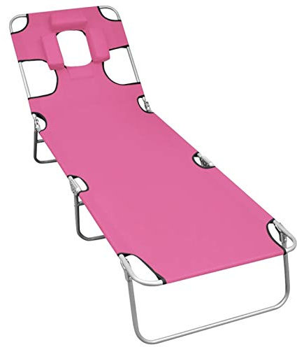 ZEYUAN Klappbare Sonnenliege mit Kopfkissen Stahl Magento Rosa, Gartenliege, Liegestuhl, Sonnenstuhl, Sonneninsel Outdoor, Liegen, Gartenmöbel, Bäderliege, Relaxliege - 310333