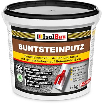 Isolbau - Buntsteinputz für Außen und Innen (Weiß, Grau) 5 kg - BP70 Mosaikputz Dekorationsputz Frostsicher, Wasserfest, Stoßfest