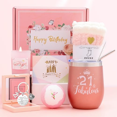 Sranich 21. Geschenke für Frauen, 21. Geburtstagsgeschenk für Freundin, Geschenkbox mit 6 Artikeln, Rosa, Edelstahl, Isoliert, Wiederverwendbar, Klassiker, Zuhause