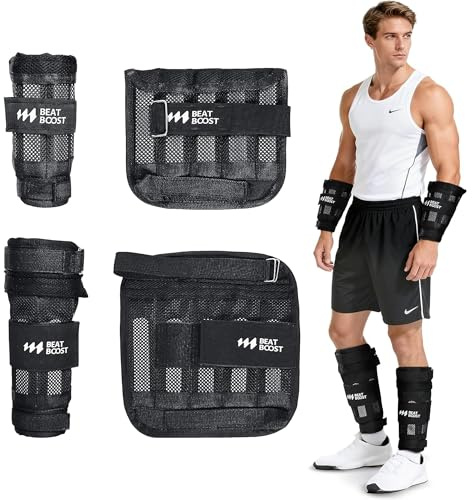BeatBoost Ankle Wrist Weights 10lb Adjustable Leg Arm Weights for Men Walking Pilates Exercise Workout Gym Aerobics