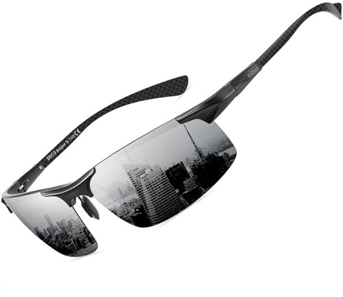 DUCO Herren Polarisierte Sonnenbrille mit Metallrahmen und Kohlefaser Brille Beine Männer Sonnenbrillen Sportbrille Fahrerbrille UV400 CAT 3 8277 | 23g Ultraleichte Fahrerbrille für Männer, UV400-Schutz Verspiegelt Linse Kategorie 3, Verstellbare Nasenpads, Federscharnier