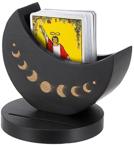 SUMTree Support de cartes de tarot en bois support de phases de lune présentation du jeu de tarot porte -cartes décoration pour la maison ou le bureau (10x10cm)