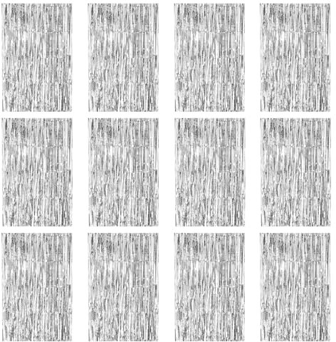 FANGCCC 12 Stück Lametta Vorhang Silber,1 x 2.5M Tinsel Curtain Folien Fransen Vorhang Schimmer,Metallische Glitzervorhang Fringe Lametta Vorhänge für Weihnachten Hochzeit Party Deko Geburtstagsdeko