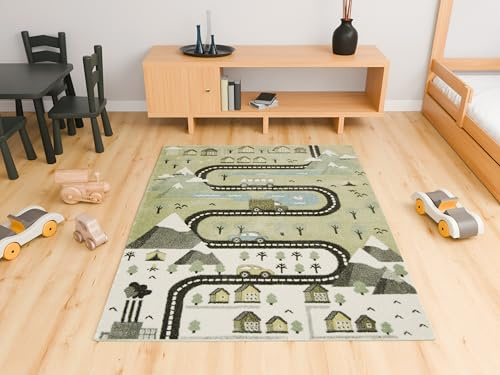 AKCILA Lima Kinderteppich Jungen, Madchen Straßen Gebirge 100x150 cm Kinderzimmer Teppich, Spielteppich Kinder Babyzimmer Tepich, Teppich Schlafzimmer,Teppiche Gegend, Kids Carpet, Kurzflor Teppiche