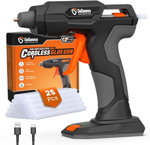 GoGonova Heißklebepistole Akku kann 20S Schnelles Aufheizen, Klebepistole Kabellos mit 25 Klebestiften 7mm & 2000 mAh Akku, für DIY, Handwerk und schnelle Reparaturen, Schwarz