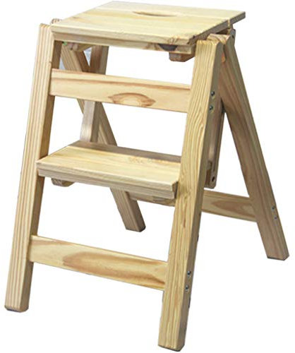 2 Layer Folding Step Stool Chair with Safety Non Slip Pedal Portable and Durable Solid Wood Stairway Ladder for Indoor Use Multifunctional and Easy to Store Storage Solution