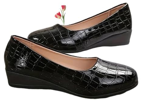 Zapatos de cuero ligeros para mujer, cómodos, con soporte de arco, de cuña, sin cordones, de tacón bajo, para el trabajo, bailarina, mocasines