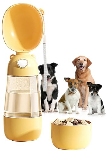 Trinkflasche für Hunde Unterwegs - Multifunktionale Hunde Trinkflasche to Go (Gelb, M)