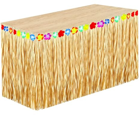 DPSLOOPM Hawaii Tischröcke, 275 x 75cm, Mehrfarbe Blumen (2 Stück) | Luau Gras Design, Tropische Tischdecke, Für Sommer Garten Bar BBQ Beach Pool Party
