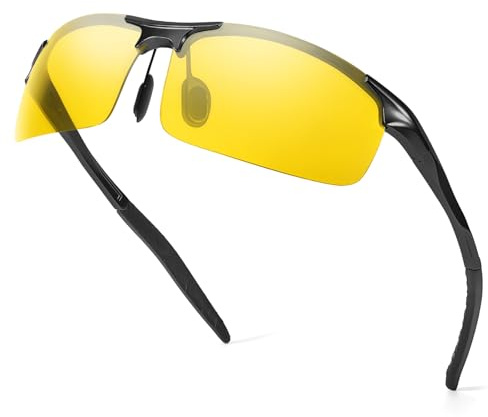 Myiaur Lunettes de conduite de nuit polarisées pour homme avec verres jaunes et protection anti-éblouissement, cadre en métal pour conduire dans l'obscurité, A02 noir.