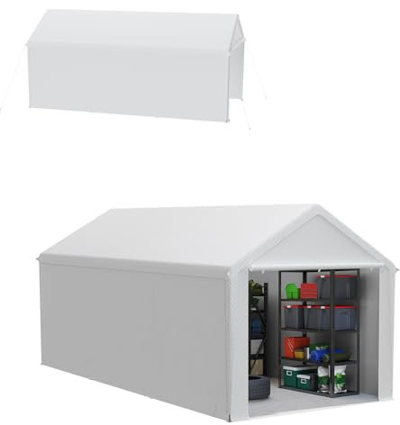 Froadp Tenda da magazzino, 3 x 6 m, tenda per attrezzi, casetta degli attrezzi e garage in un unico – riparo resistente alle intemperie con robusto telone in PE e telaio in acciaio, ideale per